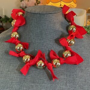 Red and Gold Beaded Necklace with Bows